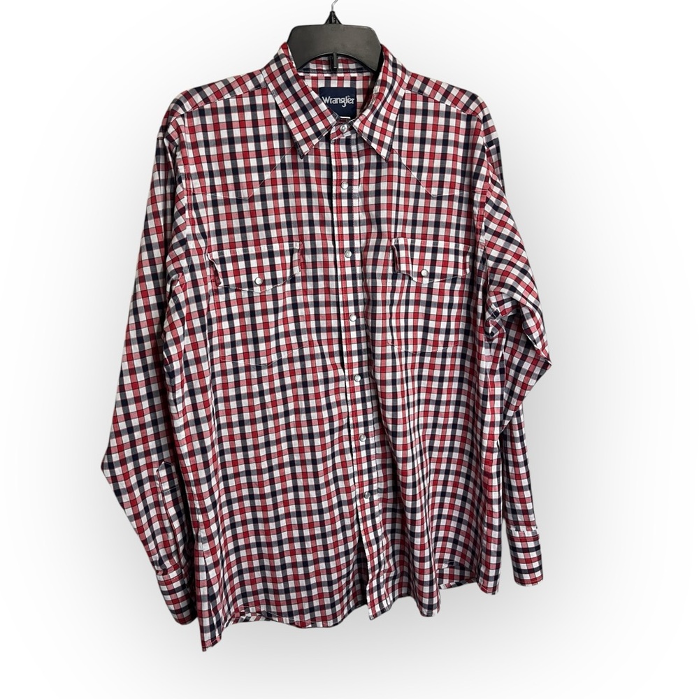 Wrangler Red and Blue Casual Pearl Snap Button Down Shirt